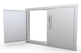 Sunstone Signature Series Double Doors featuring beveled framed design with integrated pin hinges for a clean appearance and easy installation.